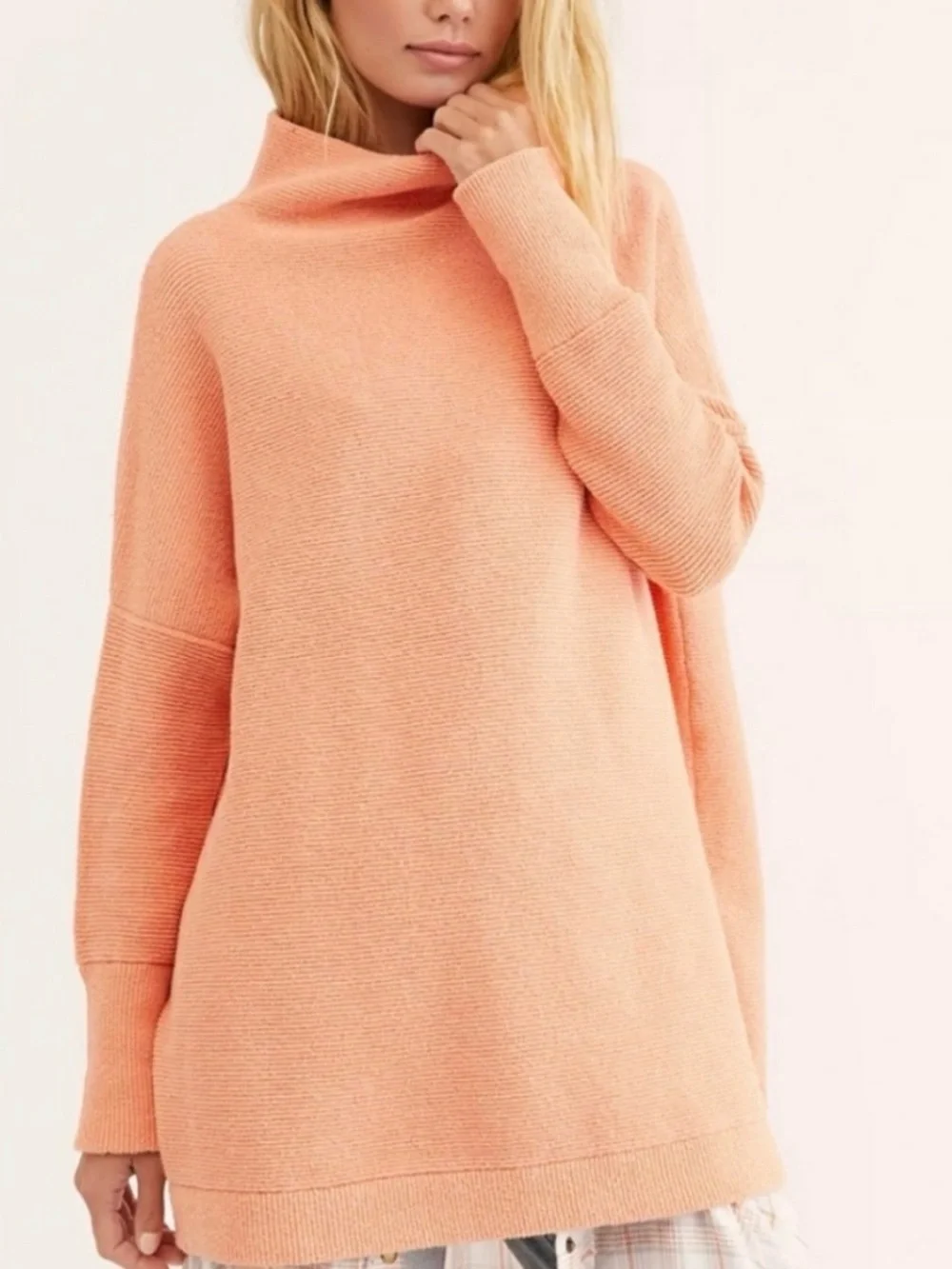 Free People Ottoman Slouchy Tunic Mock Neck Sweater M Apricot Orange Oversize